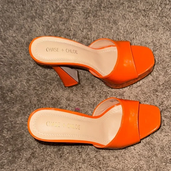 Chase + Chloe Orange Platform Mule Heels Size 5.5 - Picture 3 of 12